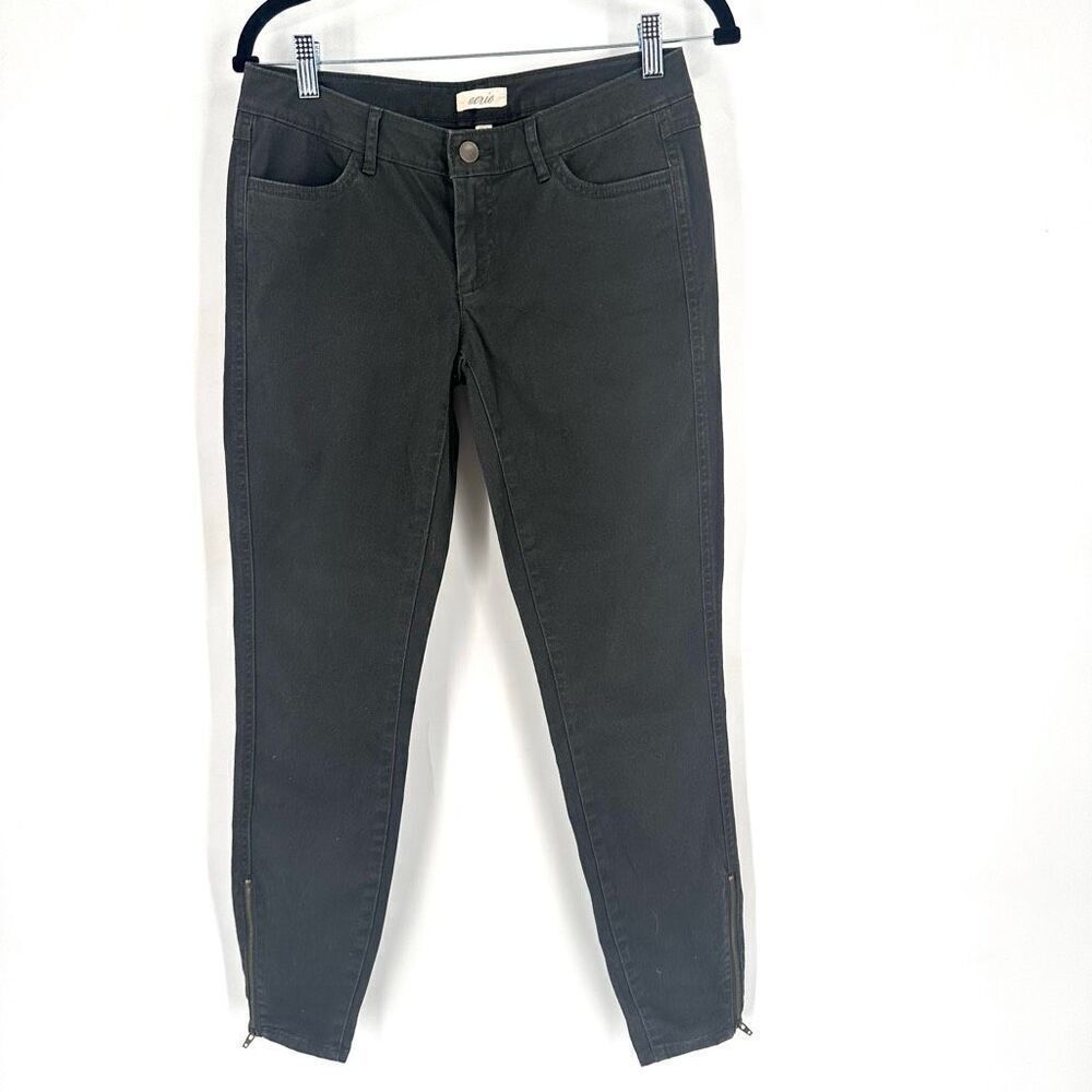NWT Aerie Women's Regular Fit Ankle Zip Cotton Blend Straight pants Black Size 4